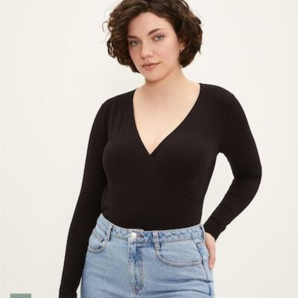 Frank & Oak Cotton Wrap Top in Black